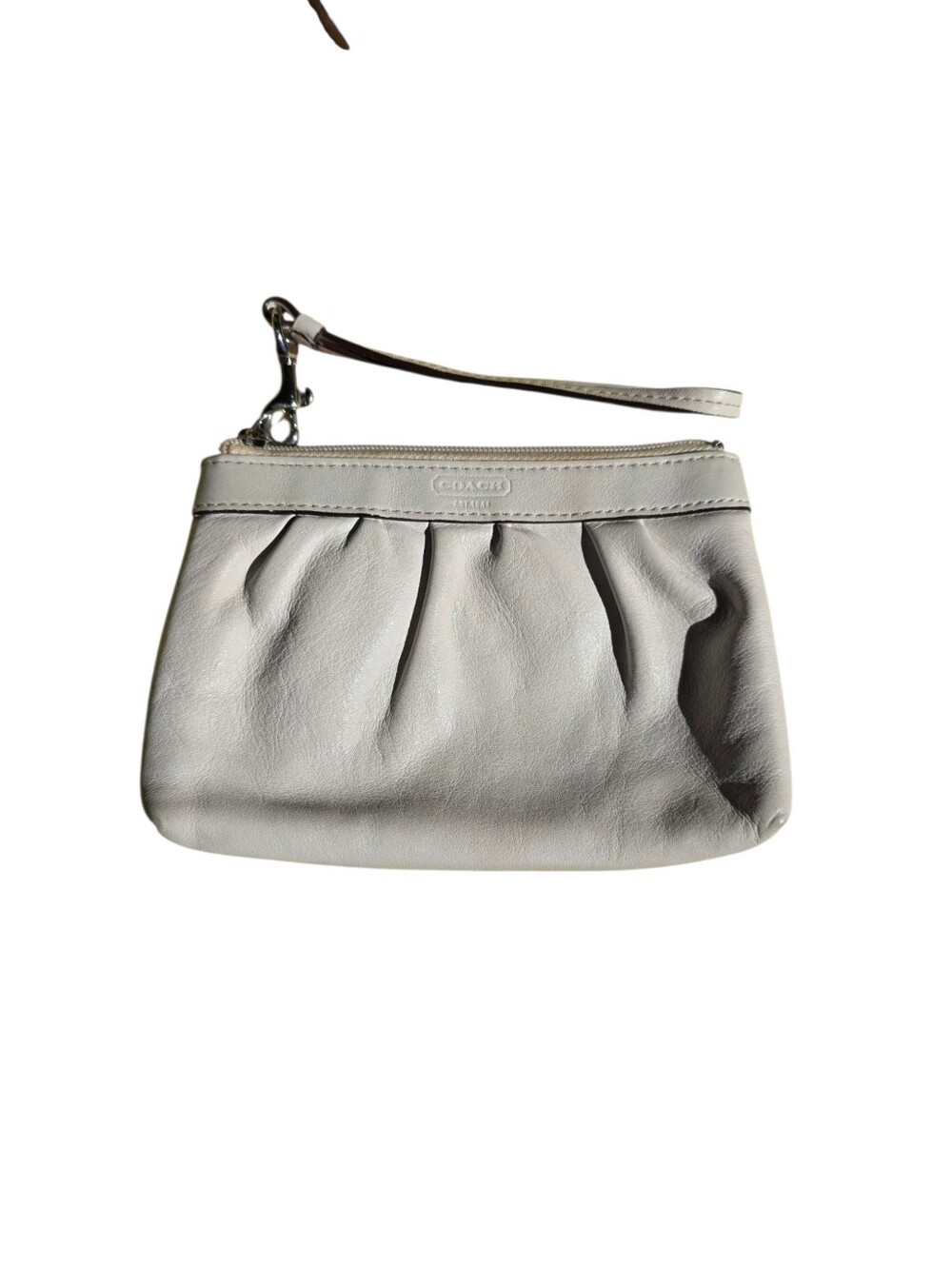 Coach Light Gray Pleated Leather Wristlet
